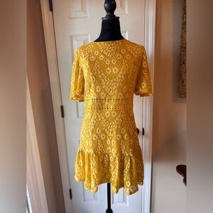 A. Calvin by Flying Tomato Elegant Yellow Lace Mini Dress